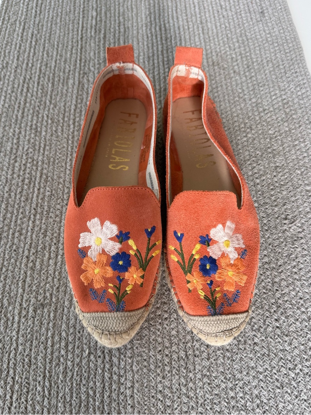 Fabiolas Floral Embroidered Coral Suede Leather Espadrilles Size 38 - Picture 4 of 15